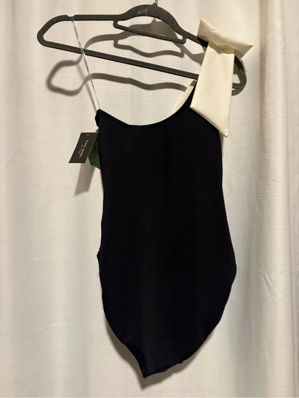 Kate Spade Solid Contrast Color One Shoulder Bow Tie One Piece Swimsuit Medium